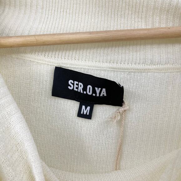 SER.O.YA | NWT Galli Mini Dress in Eggshell Ivory Folded Off Shoulder Knit M - Picture 5 of 12